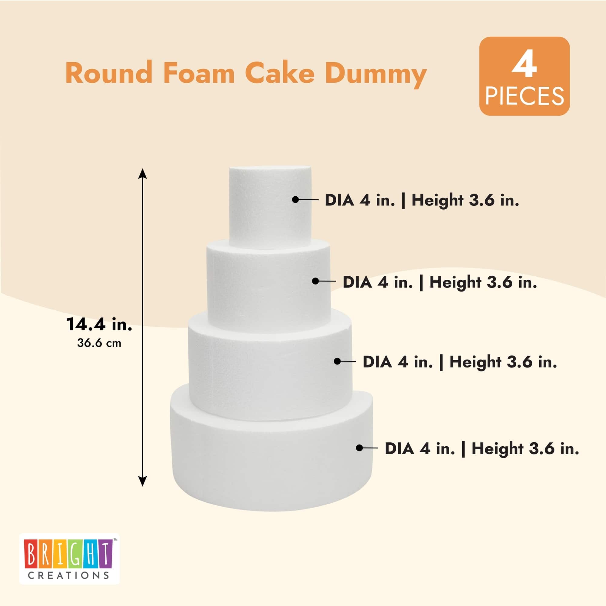 Foam Cake Dummy for Decorating and Wedding Display, 4 Tiers 4" 6" 8" 10" Dummies Bed Bath